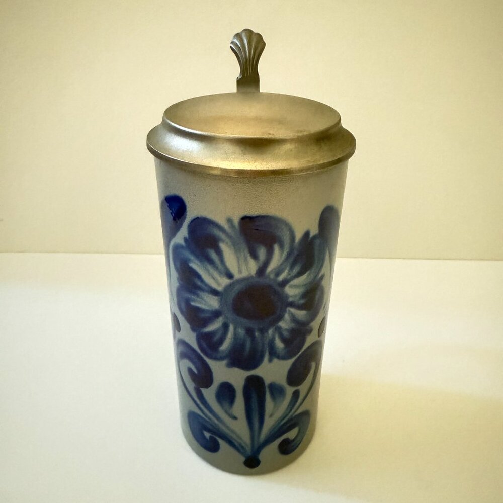 Rastal Salt Glaze Beer Stein with Floral Design and Pewter Lid